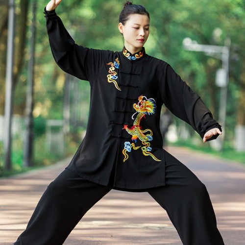 Black red dragon pattern Tai Chi suit for women and men embroidery Tai Chi wushu cothing Martial arts kungfu uniforms performance costume male